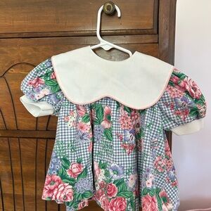 Vintage Floral Gingham Baby Dress with White Collar